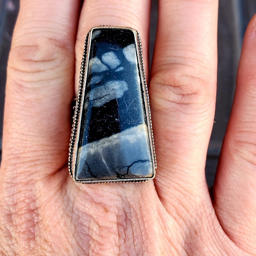 New Oversized Picasso Jasper 925 Silver Ring.